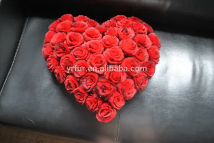 YR092 Top Quality Rose Flower Real Rex Rabbit Fur Cushions/Wedding Figt/valentine's Gift Fur Pillow
