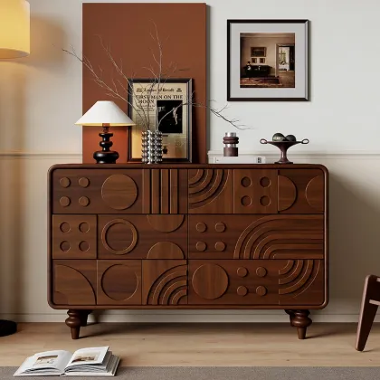 Nordic Vintage Carved Solid Wood Storage Cabinet