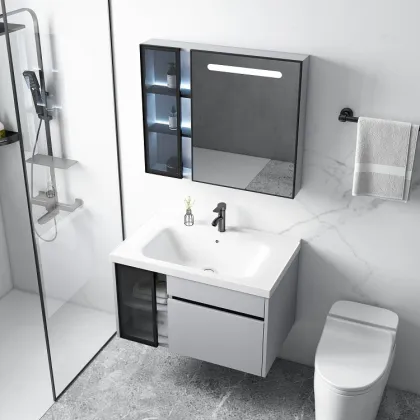 BMCUN Luxury Bathroom Collection: 304 Stainless Steel Lauren Basin, Gold Ceramic Slab, Vanity Mirror, and Cabinet