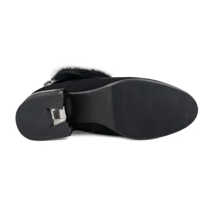 rubber heel real animal fur leather boots