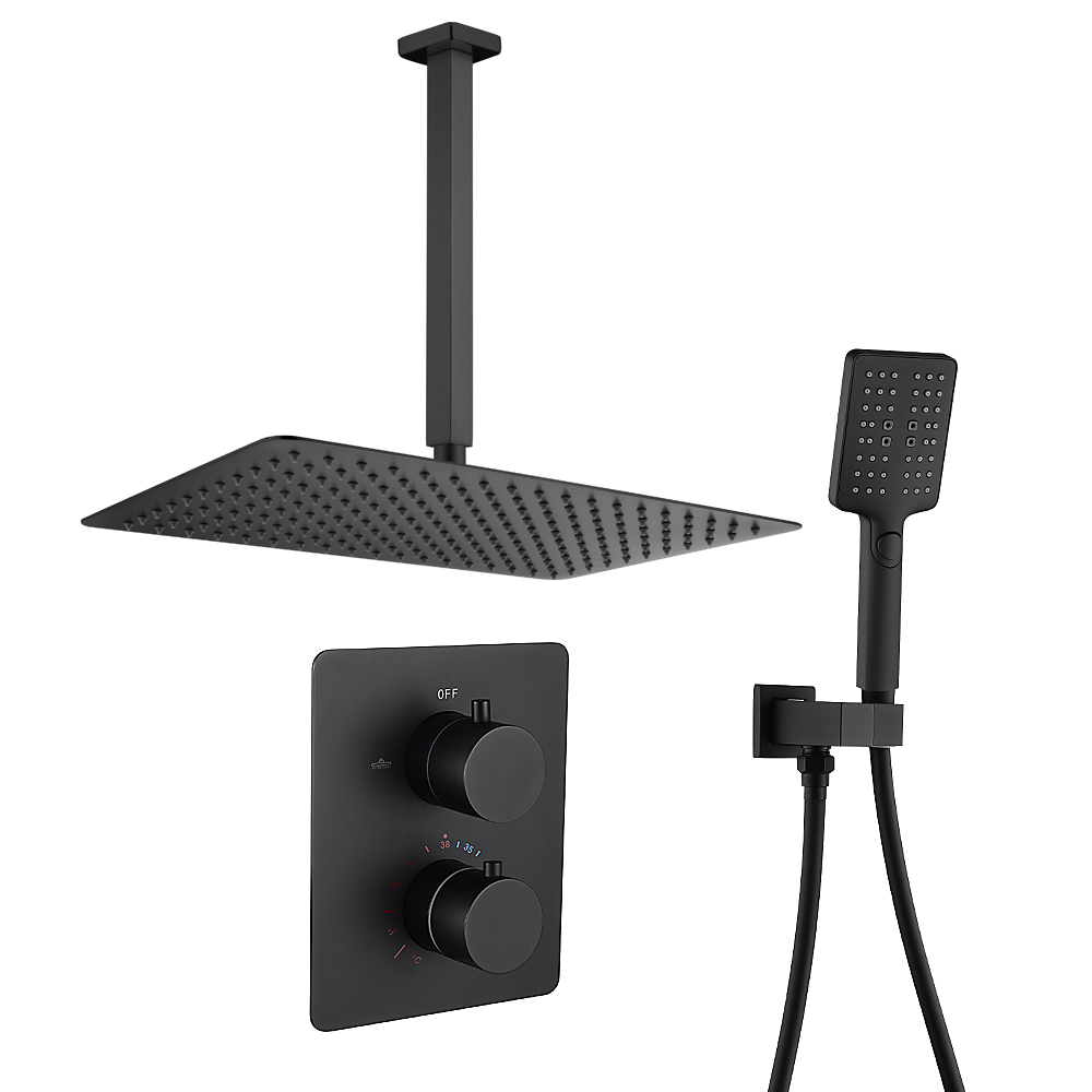 Square Ceiling showerhead Black Concealed Shower