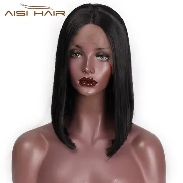 Aisi Hair 14 inch Short Bob Lace Frontal Black Wig Synthetic Hair Natural Front Lace Wig Straight Silky Wigs For Black Women