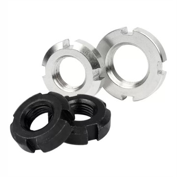 GB 812 Standard Carbon Steel Black Zinc Fasteners: M10 to M60 Threaded Round Table Locknuts, Slotted Nuts, and Castle Locking Nuts