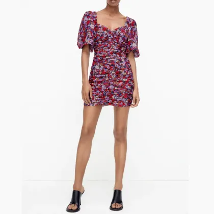 2022 lady dress Printed pleated dress lady dress