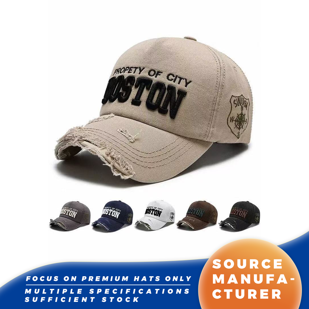 Topi Bisbol Vintage Kota Boston yang Tertekan dan Dicuci