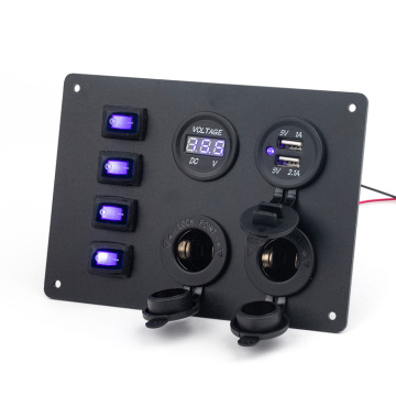 Marine Boat Switch Panel with Cigarette Lighter, USB Sockets, and Voltmeter