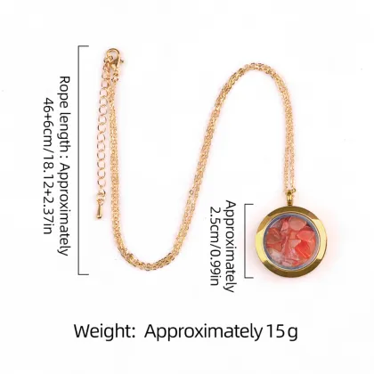Genstone Memory Locket Necklace Pendant with Charms Natural Stone Chips Memory Pendant Necklace with 45cm Gold Chain