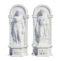Carved White Marble Statues Pair Floral Alcove Decor