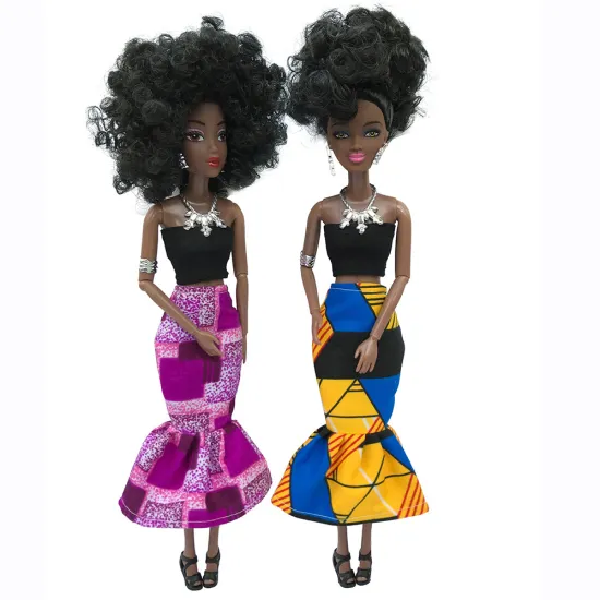 Long Skirt 11.5 Inch Fashion BJD Dolls with African Black Hair and Skin Tone