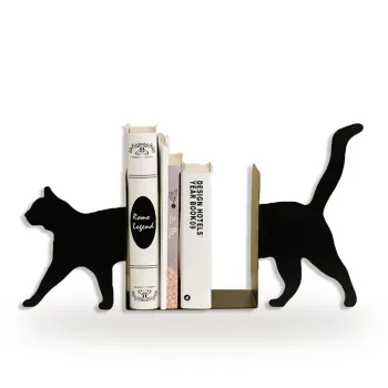 Custom Black Metal Cat Shape Bookends - Durable Heavy Duty Shelf Holders for Office and School
