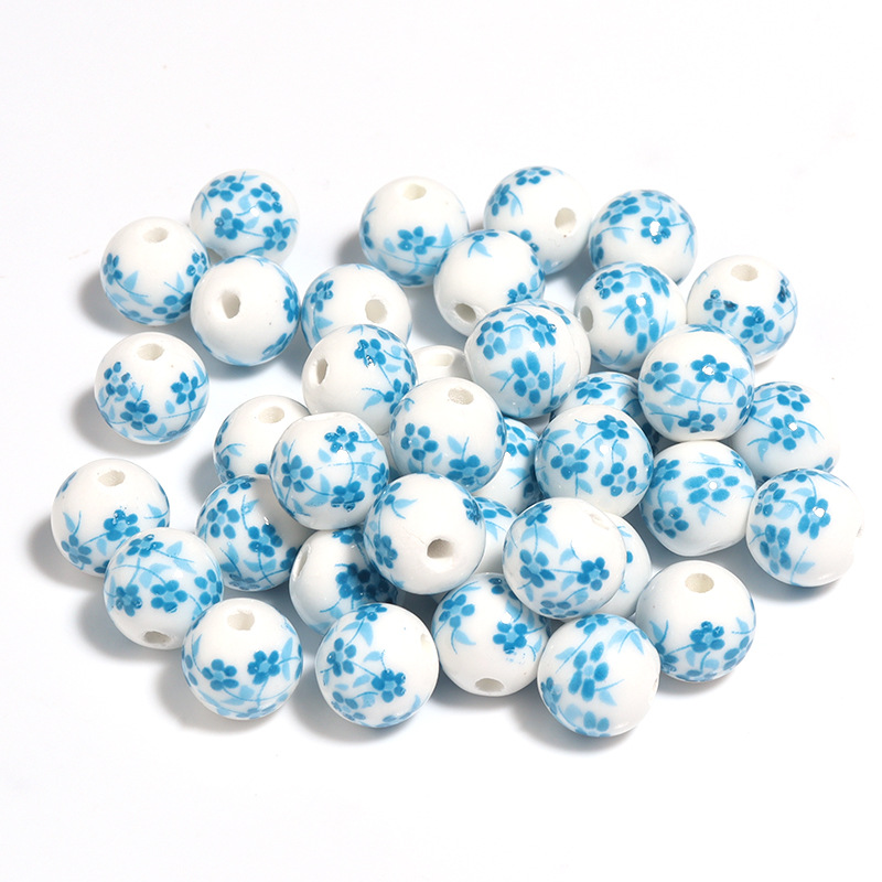 20pcs par sac Perles en céramique avec peinture azure