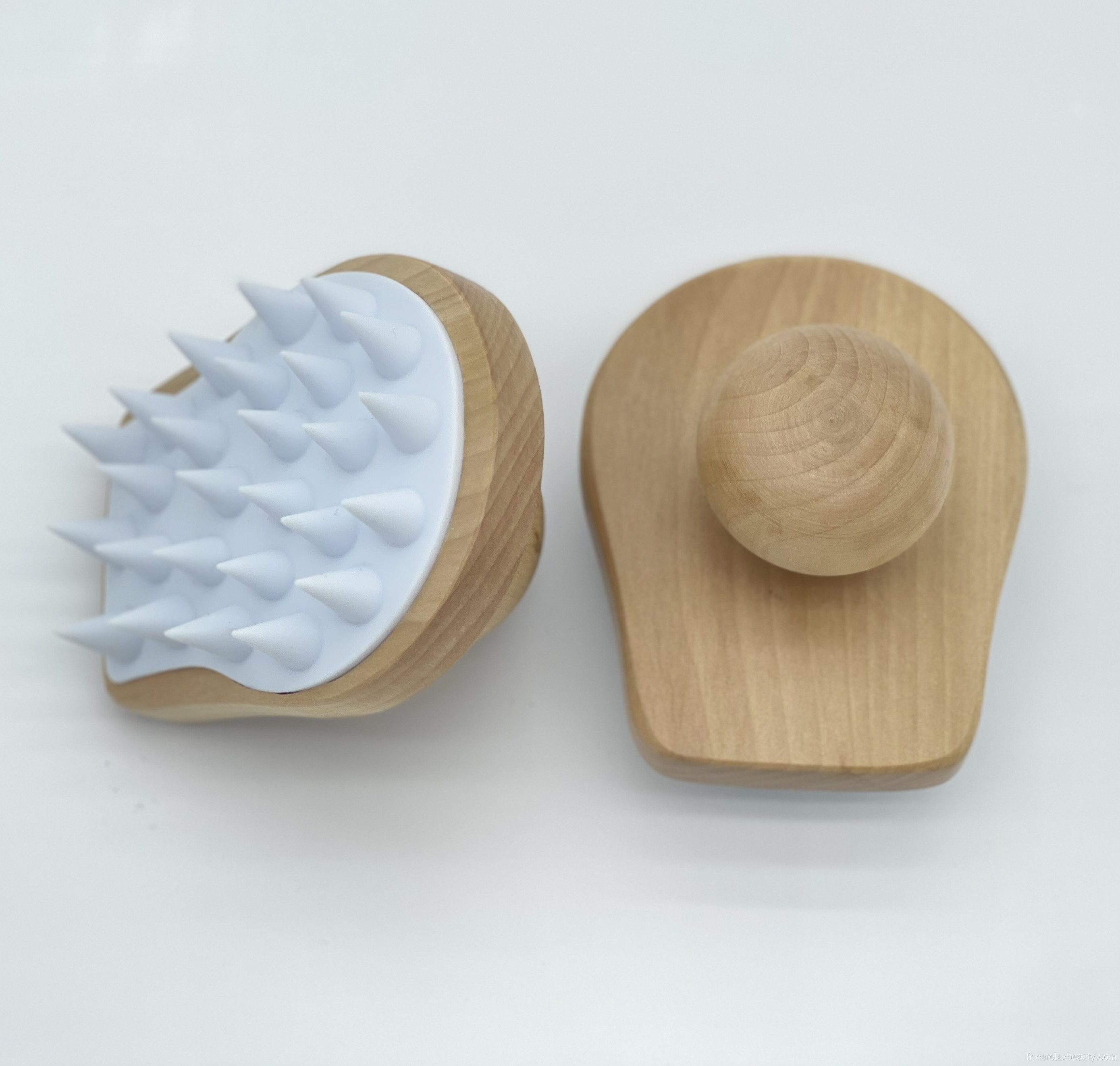 Brosse de shampooing à poignée en bois brosse à cheveux en silicone doux