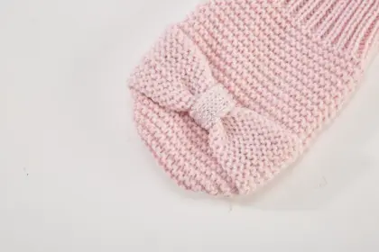 Girl's Knitted Rib Opening Bowknot Mitten Gloves