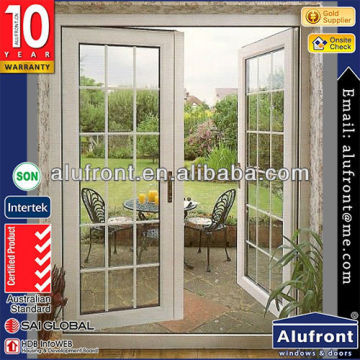 high quality aluminum hinges door with double glazing/grid decoration