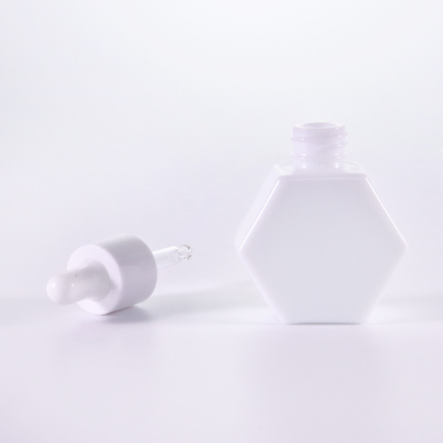 Hexagon Shape White Glass Dropper Bottle For Serum