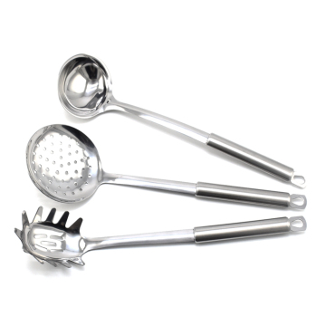 Stainless Steel 3pc Kitchen Utensil Set: Ladle, Spoon, and Skimmer