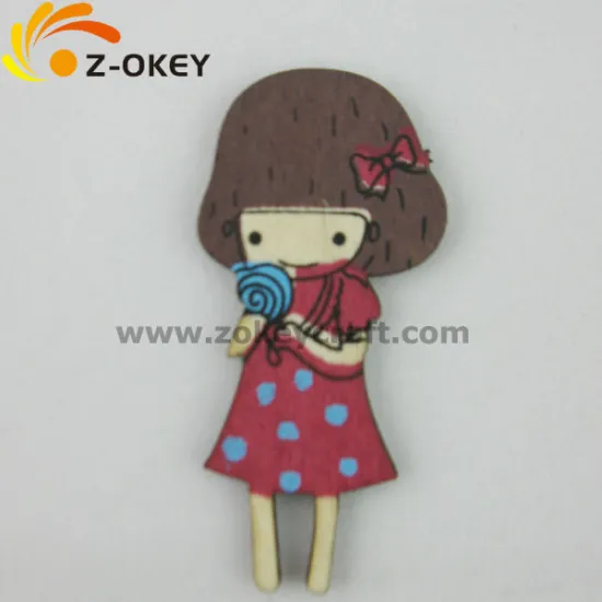 handmade lovely Wood silk screen printing pendant with cute girl shape decoration pieces