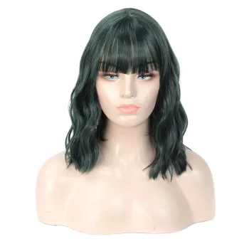 Wholesale Machine Made Water Wave Pink Wig With Bangs Cheap Cosplay Pixie Curls Short Bob Synthetic Hair Wigs With Highlights
