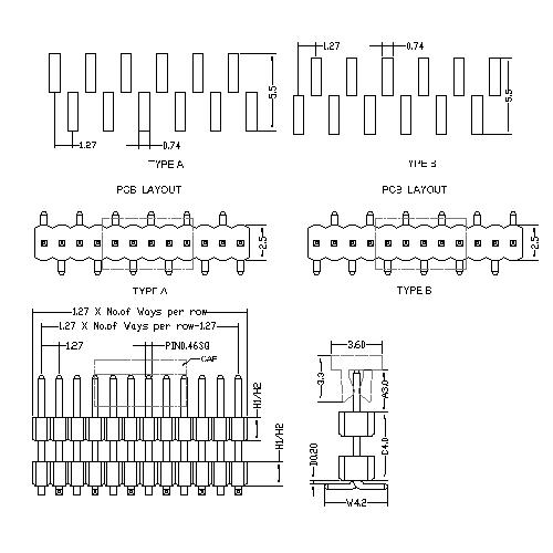 1.27 mm Pin Header Single Row Double Plastic SMT Type