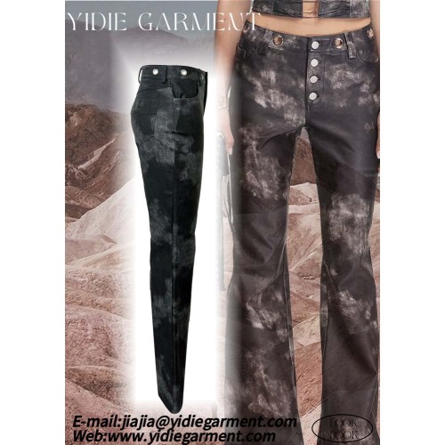 Distressed Faux Leather Low Rise Fit Flared Pant