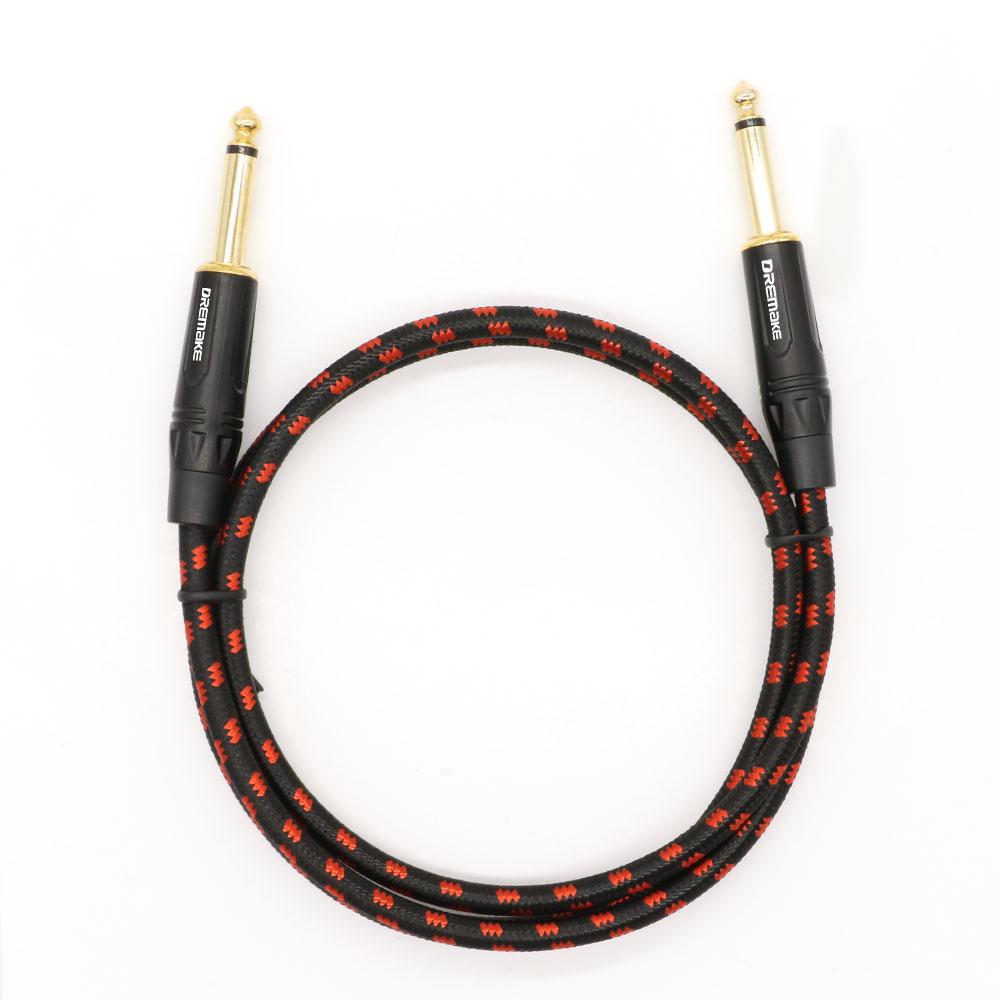 Jack 6.35 mm Mono Cable Gold Plated Male to Male Instrument Cable Cord 1/4 Inch for Bass Guitar Keyboard Speaker-Black/Red Tweed