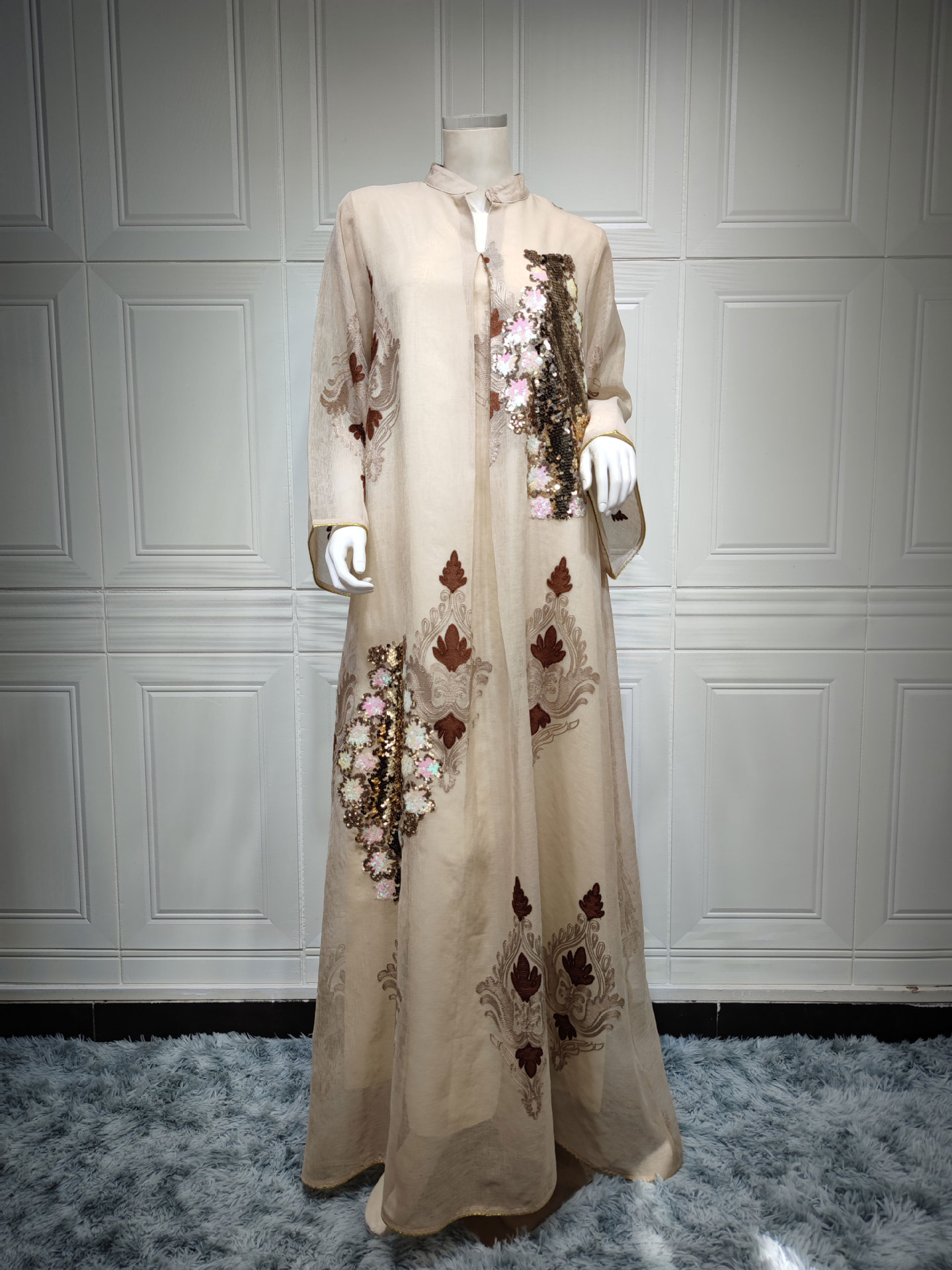 Sequin Embroidered Mesh Eid Party Abaya Dress