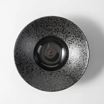 Royal Upscale Restaurants Bamboo Hat Bowls - Matte Black Speckle Ceramic Tableware for Hotels