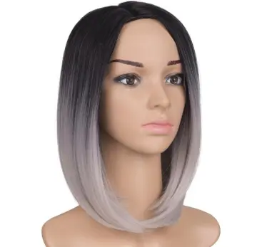 synthetic and human hair mix lace wig, synthetic bob wig silver