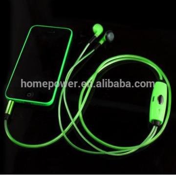 China hot selling New Colorful LED shining light flash EL LED Lights Earphones with mic