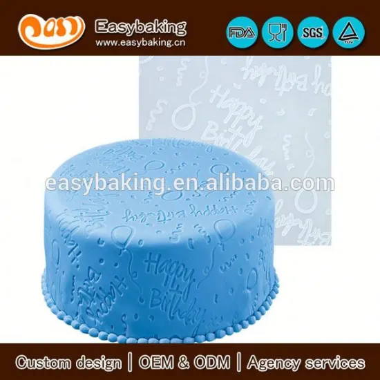 Custom happy birthday cake decorating fondant silicone impression mat