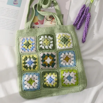 2025 Crochet Handbag with Handmade Grandmother Square Flower Handbag Gift for Her