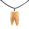 Yellow Jade Tooth Necklace for Women Men Handmade Craved Stone Teeth