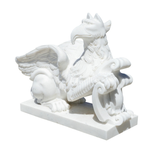 見事な白い大理石のイーグルライオンガーディアンの彫像