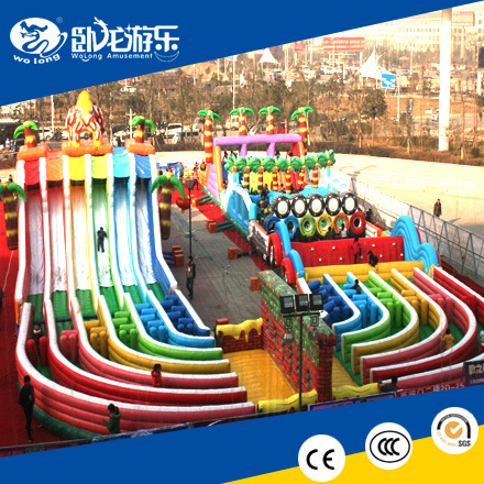 Hot sport games wipeout inflatable obstacle course with giant slide,inflatable obstacle course races