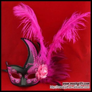 Wholesale Black/Hot pink feather Halloween masks for halloween party