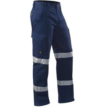 Construction Work Pants: Navy Blue 100% Cotton Reflective Tape Cargo Trousers for Men
