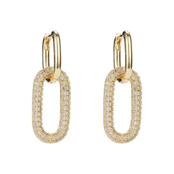 Hip Hop Gold Plated Geometric Double Lock Square Earrings
