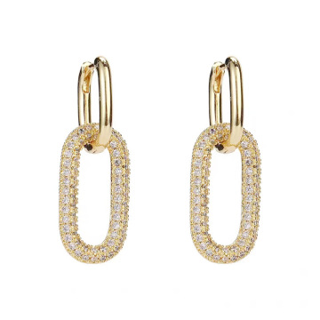 Hip Hop Gold Polated Geometric Double Lock Square Marrings