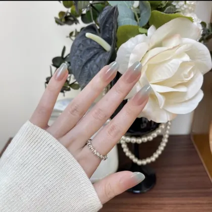 **Water Glow, Mountain Views** Wearable Nail Art, Water-Blue Cat Eye with Blush Accents.