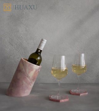 Huaxu Vintage Religious Stone Pink Marble Angled Wine Cooler