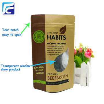 Ziplock kraft paper bag food packaging with window