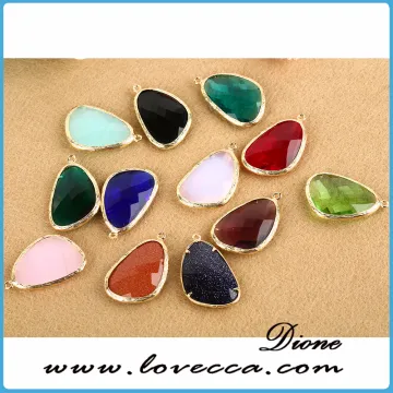 Korean fashion design high quality brass framed glass teardrop pendant for jewelry