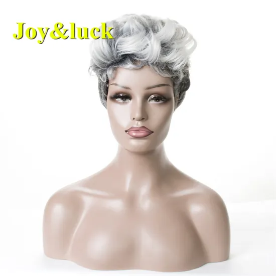 African Ladies Hair wigs for Black Women Wholesale Wigs Ombre Silver Grey Pixie Cut Natural Curly Short Synthetic Hair Wigs