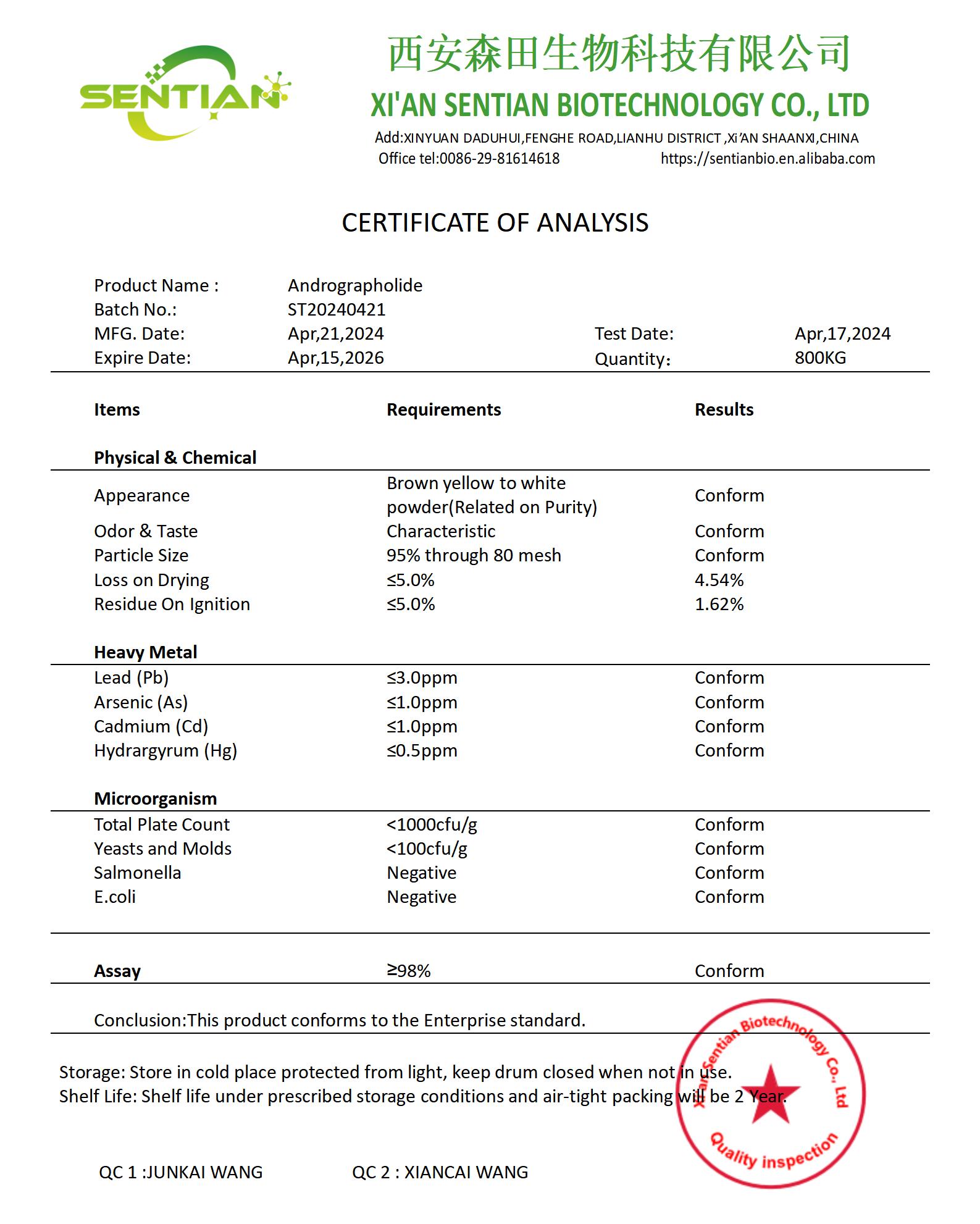 Andrographolide 98%-COA_01