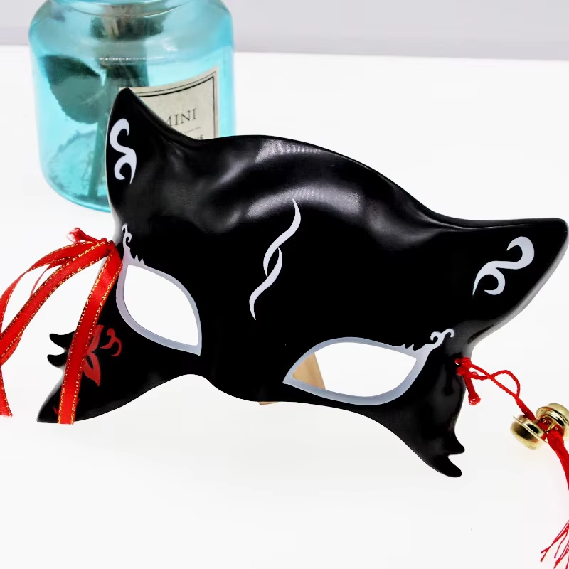 Black Fox Half Mask With Tassel Bells