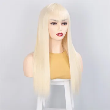 Vigorous Long Straight 613 Blonde Synthetic Wigs with Bangs for Women Cosplay Hair Wig Heat Resistant Black Brown Hairpiece