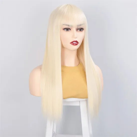 Vigorous Long Straight 613 Blonde Synthetic Wigs with Bangs for Women Cosplay Hair Wig Heat Resistant Black Brown Hairpiece
