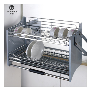 Buffered Adjustable Pull-down Storage Basket for Kitchen Cabinets
