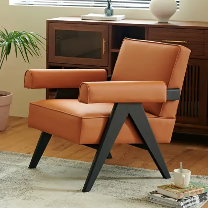 Modern Simple Solid Wood Leather Art Single Chair for B&B Leisure