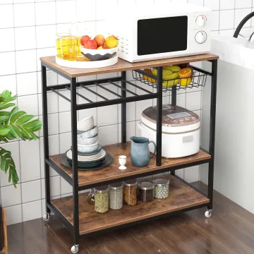 Portable Kitchen Cart with Microwave and Island for Sale